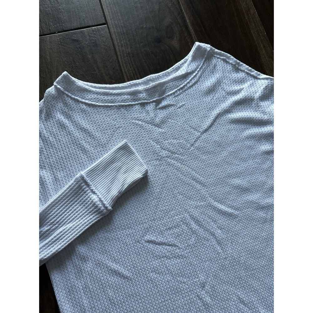 We The Free Free People White Waffle Knit Thermal Top High Low Thumbhole Large